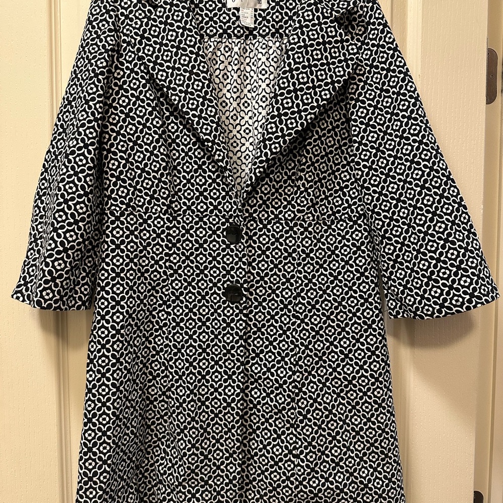 Joseph Ribkoff Black and White Geometric Trench Coat